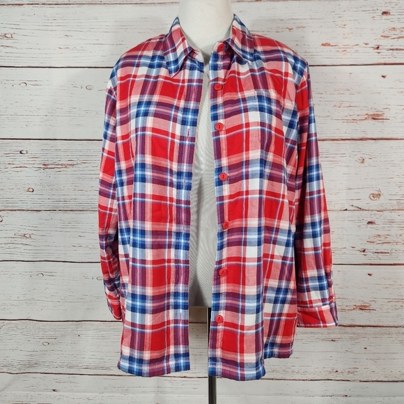 L.L. Bean Tops - LL Bean Red Plaid Fleece Lined Flannel Size XL Petite